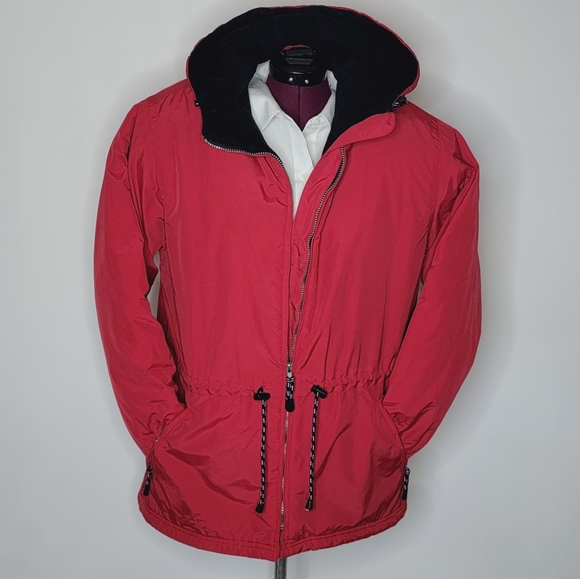 Outdoor Exchange Retro 90's Red Hooded Parka Winter Coat Jacket Men's Size Lg - Picture 2 of 16